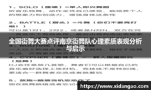 全国街舞大赛点评南京街舞队心理素质表现分析与启示