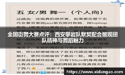 全国街舞大赛点评：西安攀岩队默契配合展现团队精神与舞蹈魅力